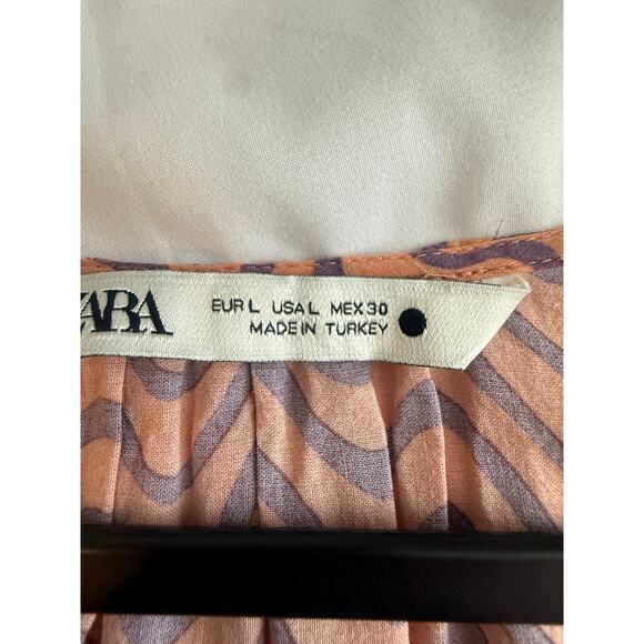 Zara Printed Midi Dress with Ruffled Hem Salmon US L - Picture 8 of 8